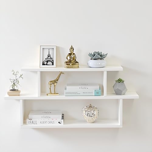 FURNEASER Midely Modern Engineered Wood Wall Shelf for Living & Bedroom | Decorative Floating Wall Mounted Rack for Storage & Home Décor | Display Bookshelf, Showpiece (31x6x16) (White) - Image 2