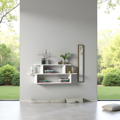 FURNEASER Midely Modern Engineered Wood Wall Shelf for Living & Bedroom | Decorative Floating Wall Mounted Rack for Storage & Home Décor | Display Bookshelf, Showpiece (31x6x16) (White) - Image 3