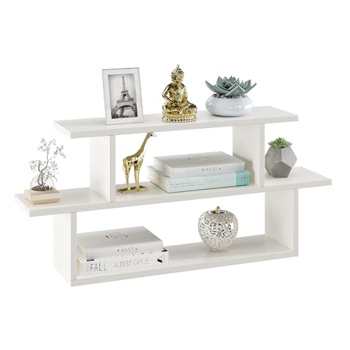 FURNEASER Midely Modern Engineered Wood Wall Shelf for Living & Bedroom | Decorative Floating Wall Mounted Rack for Storage & Home Décor | Display Bookshelf, Showpiece (31x6x16) (White) - Image 4