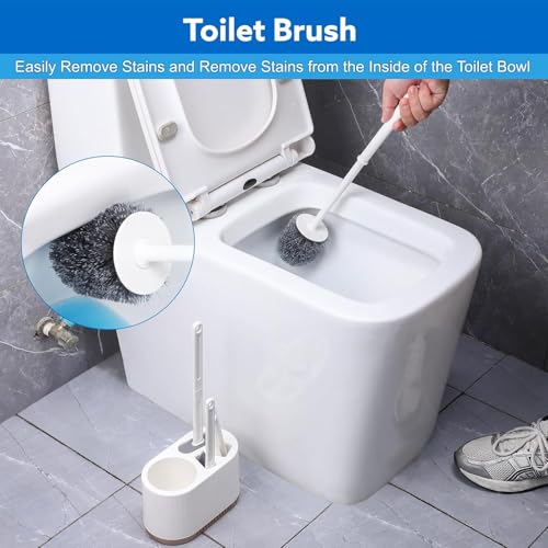 Vasukie Silicone Toilet Brush and Holder Set, with a Extra Crevice Cleaning Brush Deep Cleaning Toilet Bowl Brush for Bathroom Toilet Brushes for Bathroom Wall Mounted Water Drop (4IN1 White) - Image 3