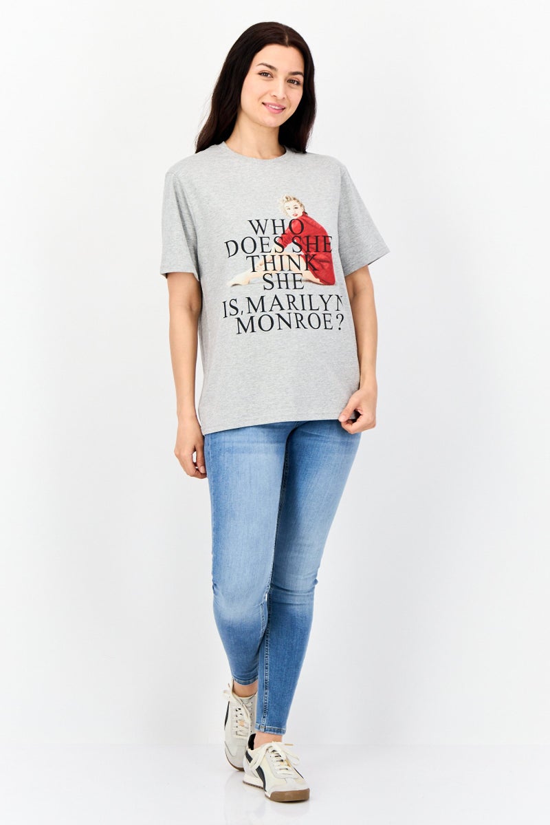 Marilyn Monroe Women Oversized Fit Crew Neck Graphic Print T-Shirt, Grey - Image 2
