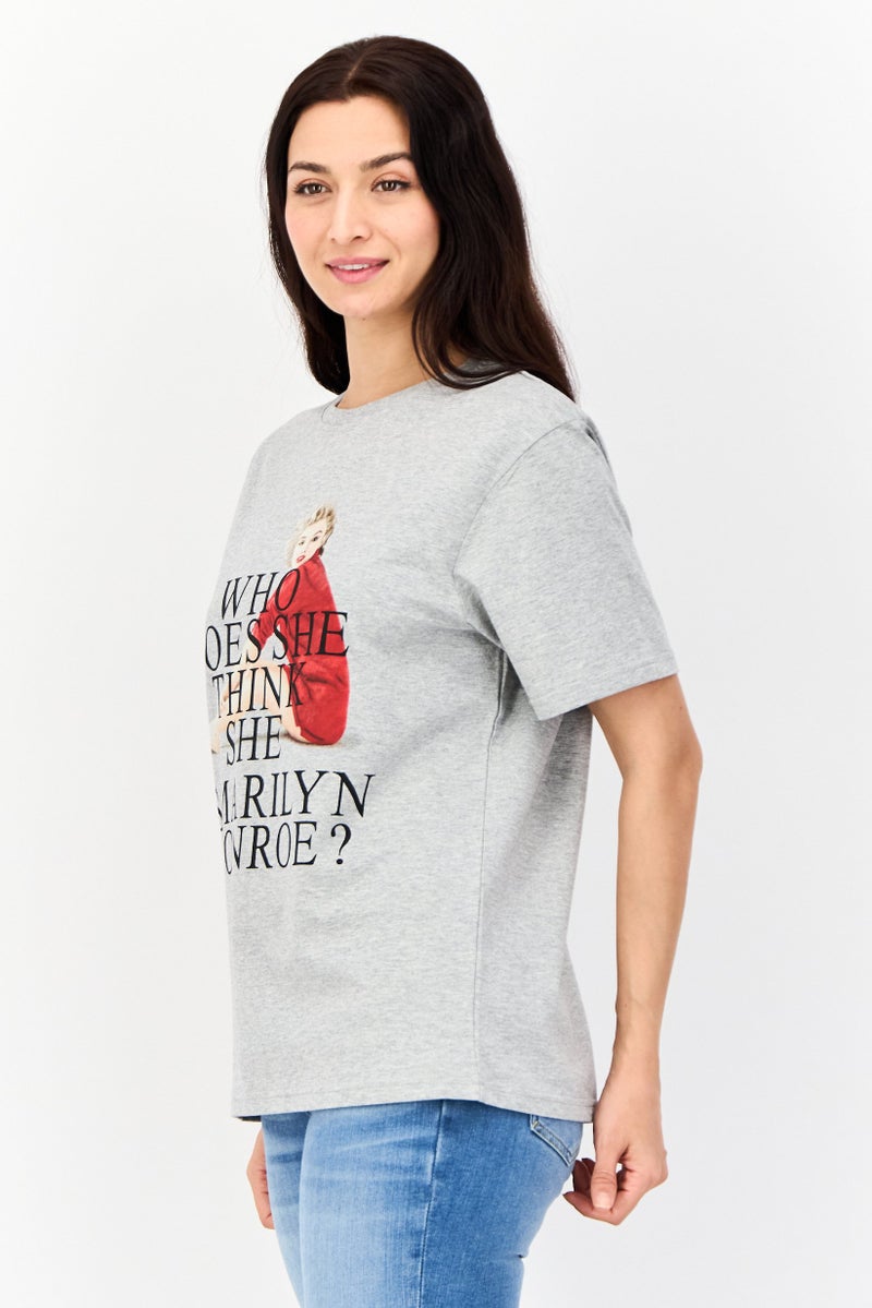 Marilyn Monroe Women Oversized Fit Crew Neck Graphic Print T-Shirt, Grey - Image 4