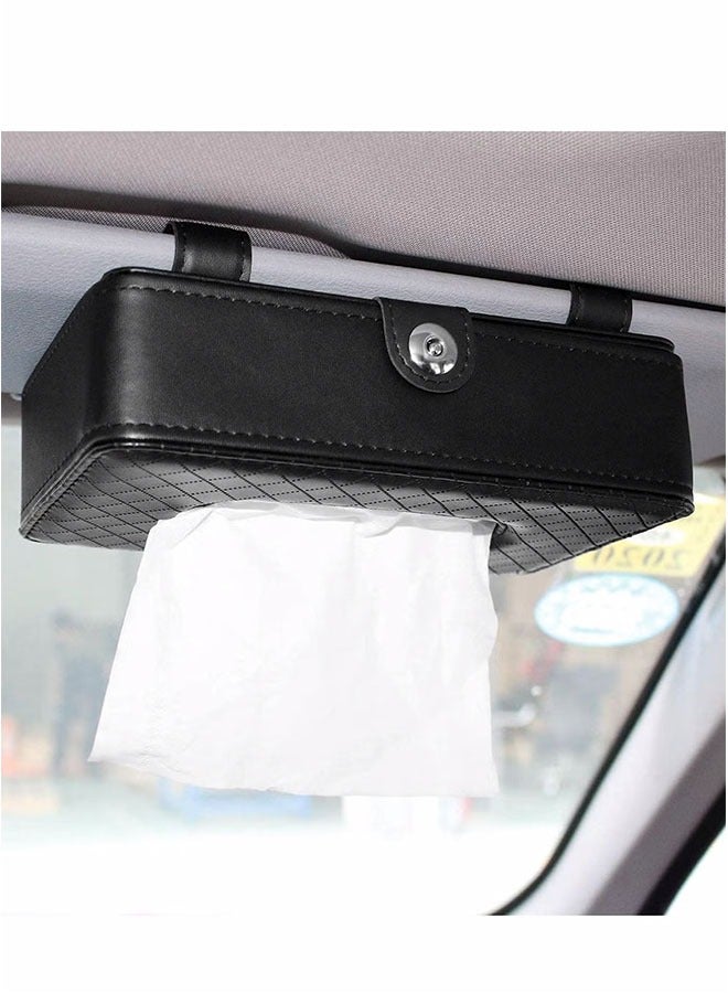 Car Tissue Holder, PU Leather Sun Visor Napkin Clip, Hanging Backseat Tissue Box, Car Tissue Dispenser, Black - Image 1