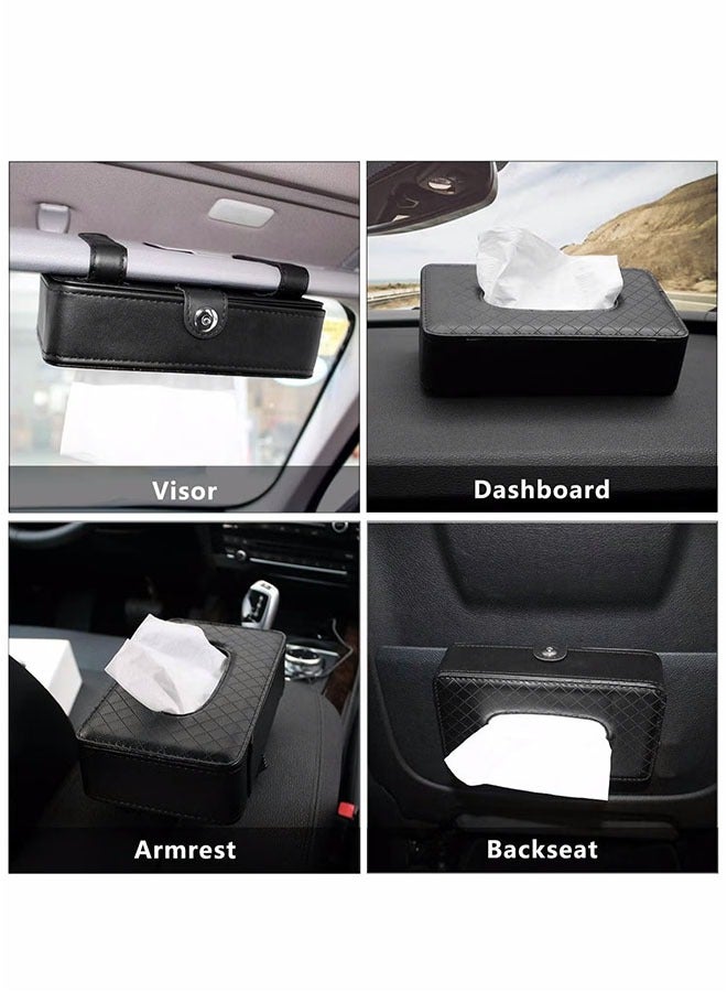 Car Tissue Holder, PU Leather Sun Visor Napkin Clip, Hanging Backseat Tissue Box, Car Tissue Dispenser, Black - Image 2