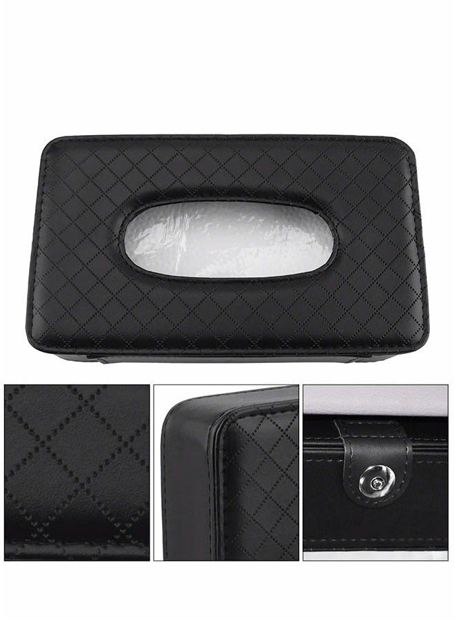 Car Tissue Holder, PU Leather Sun Visor Napkin Clip, Hanging Backseat Tissue Box, Car Tissue Dispenser, Black - Image 5