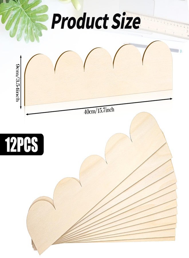 Alrhso 12Pcs Unfinished Scalloped Decorative Wood Trim 15.7 x 3.5 Inch Scallop Wood Edging Trim Decorative Molding Trims Scallop Wooden Edge for Cabinet Scalloped Shelves Border Wall Window Door Decor - Image 2