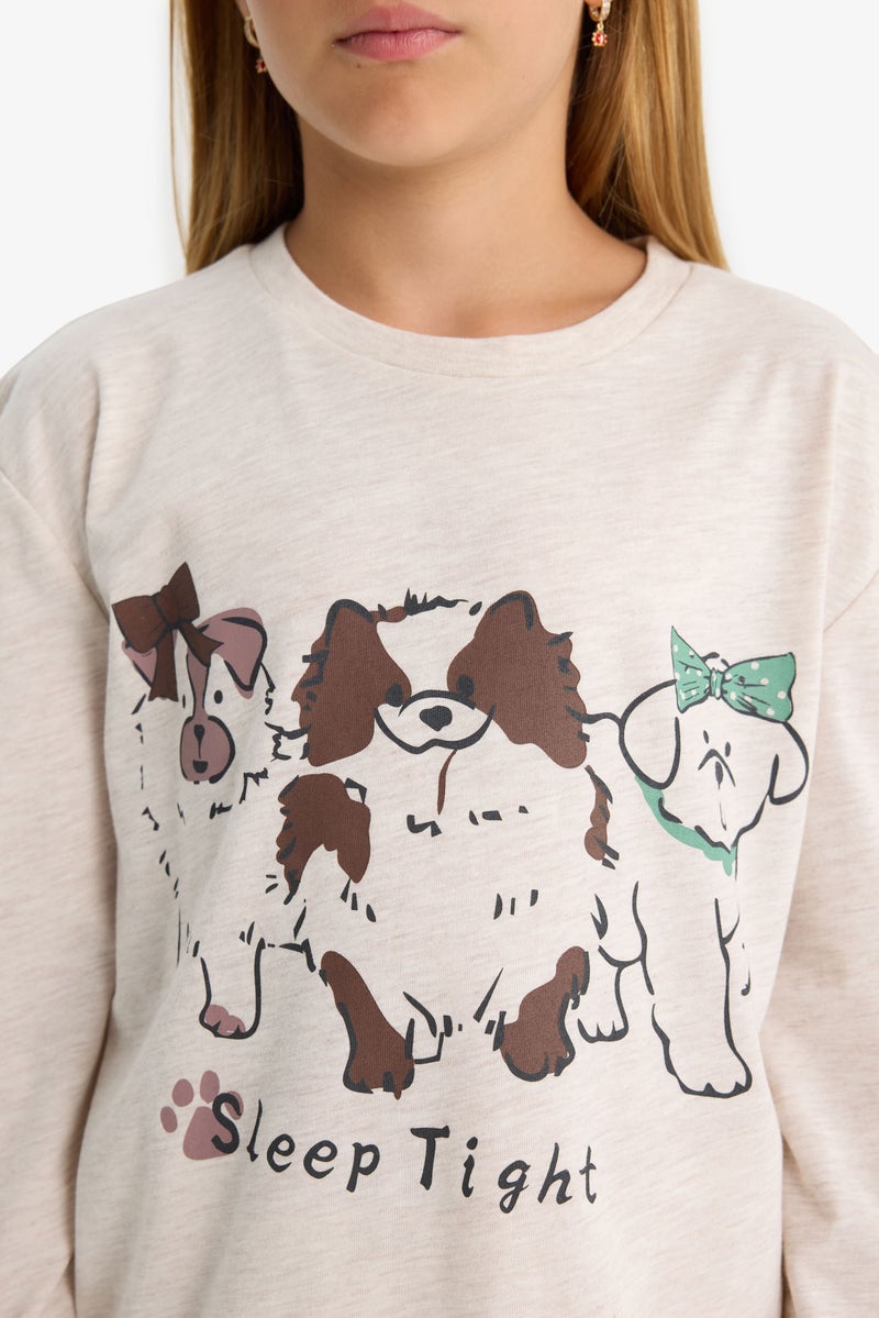 DeFacto Beige Girl Regular Fit Long Sleeve Knitted Pyjamas Casual - Image 3