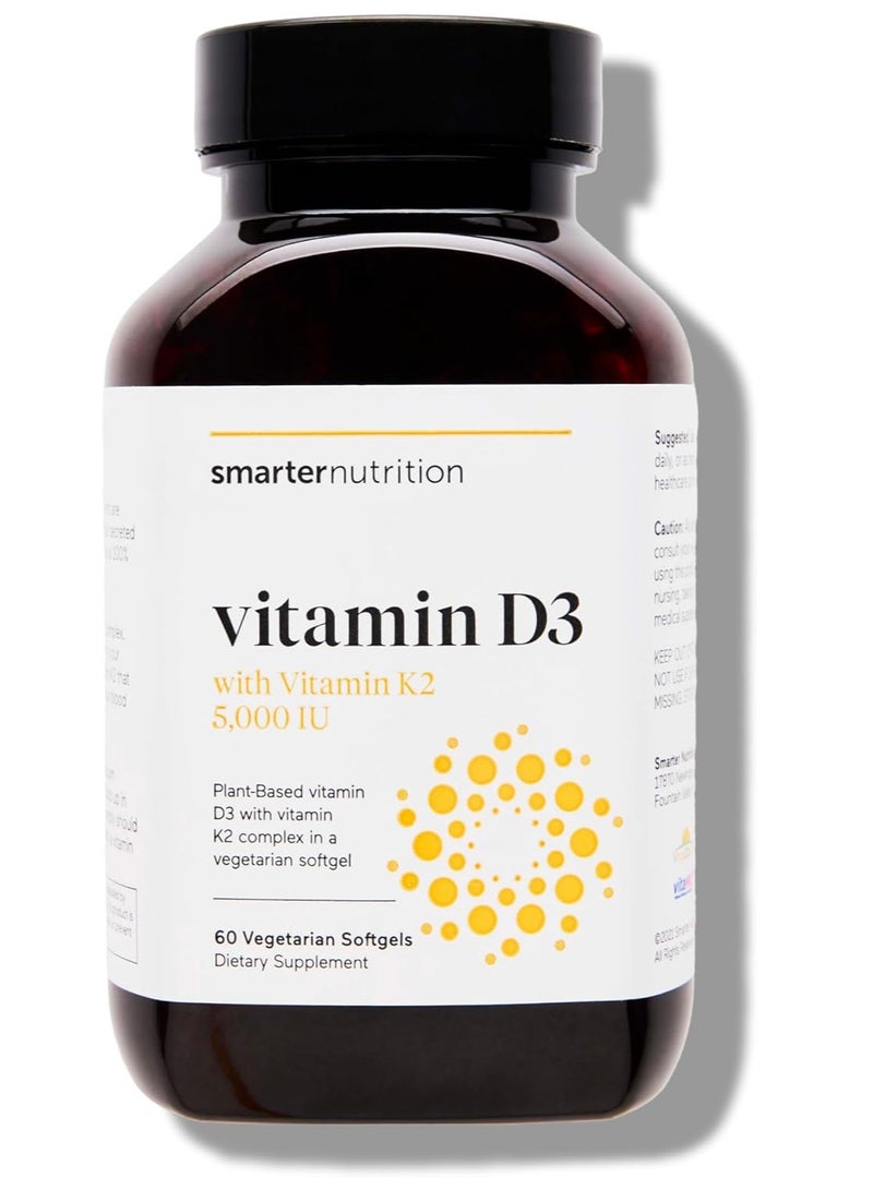 SMARTERNUTRITION Vitamin D3 with Vegan K2-5000 IU for Immune Support, Bone Health 60 Count - Image 1