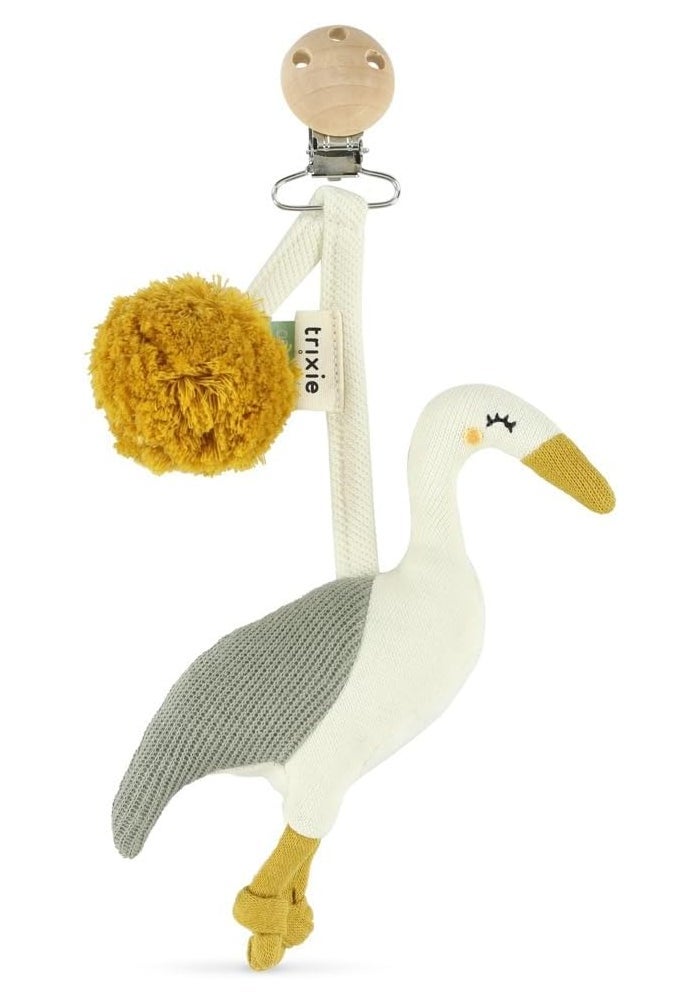 Trixie Heron Pram Toy with Wooden Clip and Pom Pom - Image 1