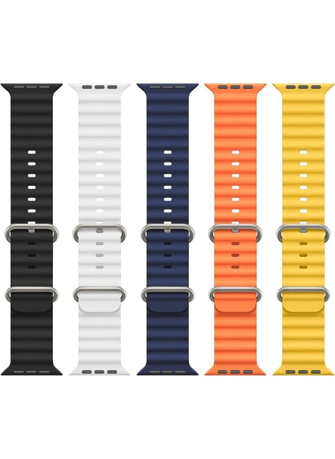 Generic - 5 Pack Ocean Band Compatible with Apple Watch Ultra Band 49mm 45mm 44mm 42mm Men Women, Soft Silicone Sport Band Replacement Strap for Apple Watch Ultra iWatch Series 8 7 SE 6 5 4 3 2 1 - Image 1