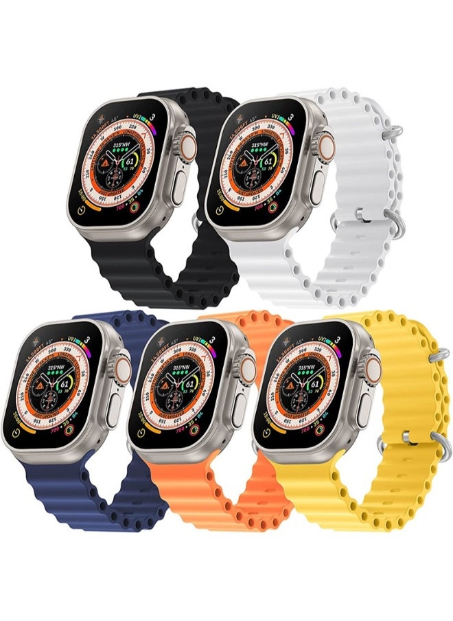 Generic - 5 Pack Ocean Band Compatible with Apple Watch Ultra Band 49mm 45mm 44mm 42mm Men Women, Soft Silicone Sport Band Replacement Strap for Apple Watch Ultra iWatch Series 8 7 SE 6 5 4 3 2 1 - Image 1