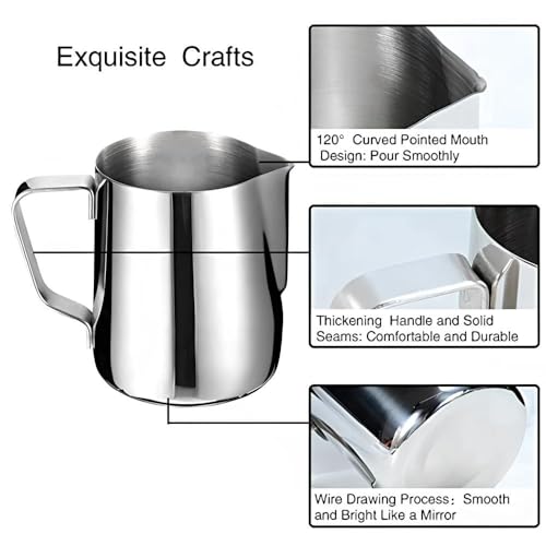 Homepixi Milk Frothing Pitcher (1500ML) with Coffee Art Needle, 304 Stainless Steel Espresso Coffee Pitcher for Latte Art, Jug for Milk Frothing, Barista Tools for Cappuccino & Coffee - Image 3