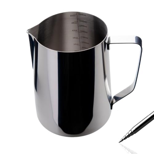 Homepixi Milk Frothing Pitcher (1500ML) with Coffee Art Needle, 304 Stainless Steel Espresso Coffee Pitcher for Latte Art, Jug for Milk Frothing, Barista Tools for Cappuccino & Coffee - Image 1