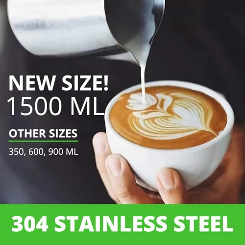 Homepixi Milk Frothing Pitcher (1500ML) with Coffee Art Needle, 304 Stainless Steel Espresso Coffee Pitcher for Latte Art, Jug for Milk Frothing, Barista Tools for Cappuccino & Coffee - Image 2