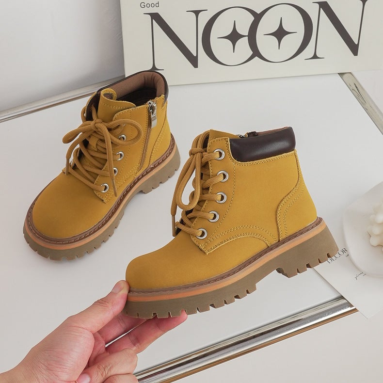 ins Niche Children's Shoes [Outdoor Martin Boots] Spring and Autumn New Men's and Women's Big Children's High-Top Chelsea Children's Leather Boots - Image 1