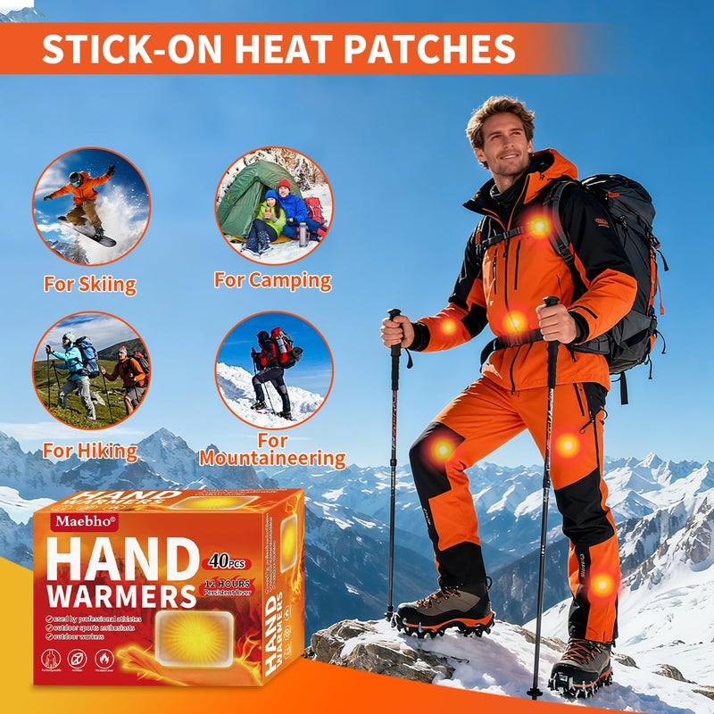 Maebho 40pcs Body Warmers with Adhesive - Hot Warmers Heat Up to 12 Hours- Warmer Patch Disposable Single Use for Hands, Toes and Body - Large Size (40) - Image 5
