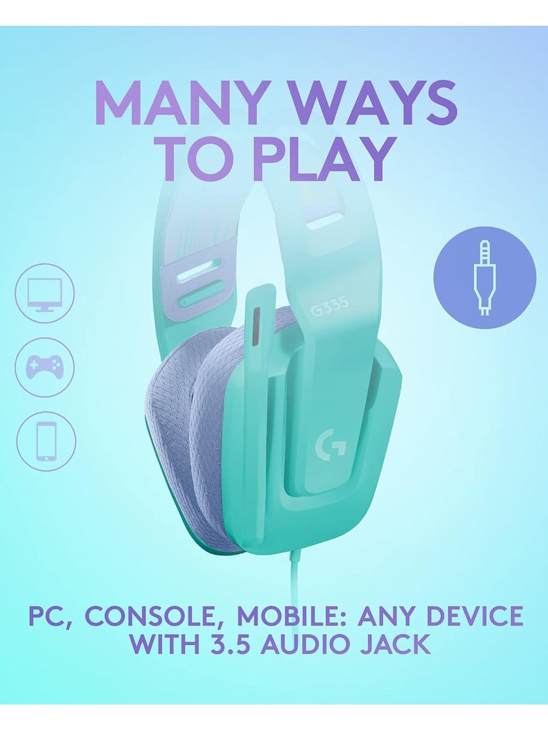 TECH G335 Wired Gaming Headset, with Microphone, 3.5mm Audio Jack, Comfortable Memory Foam Earpads, Lightweight, Compatible with PC, PlayStation, Xbox, Nintendo Switch - Mint - Image 3