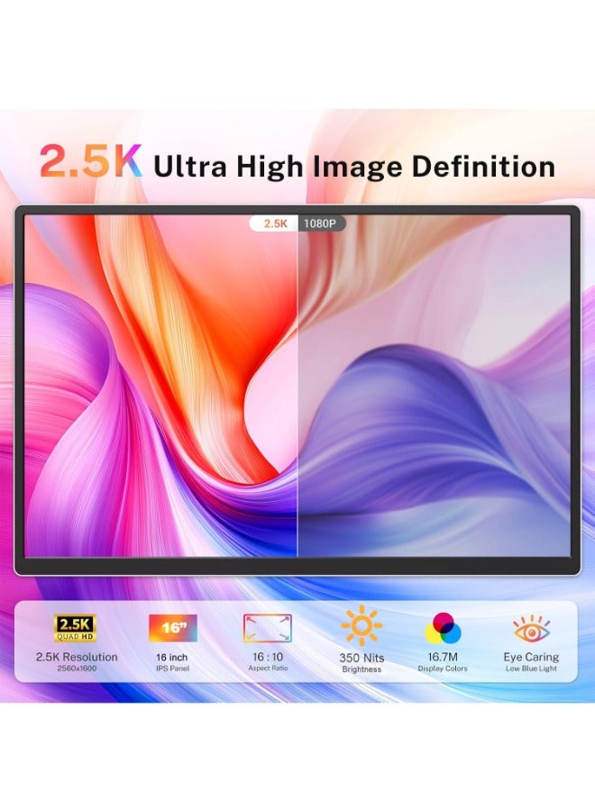 V2COM 16" Laptop Screen Extender QHD 2.5K Portable Monitor, 16:10 Aspect Ratio, Detachable & Rotatable, Compatible with Windows, Mac, Chrome  - Image 3