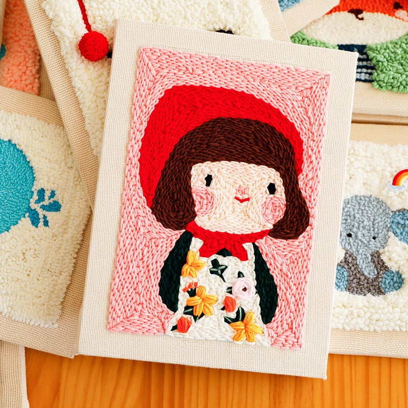 DIY Embroidery Kit Russian Yarn Punch Needle Craft Gift [flower skirt girl + non-poking pen] (cloth + thread + needle + embroidery stretch + video tutorial) 