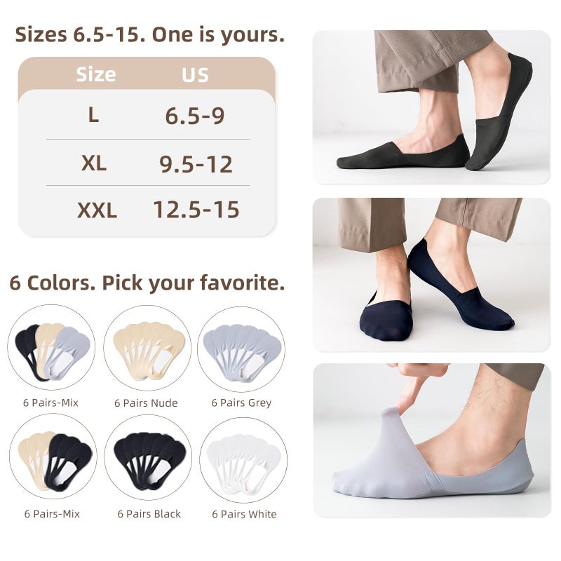 Caudblor Men Thin No Show Socks for Loafer, Invisible Low Cut Liners No See Non Slip Sock 6 Pairs - Image 5