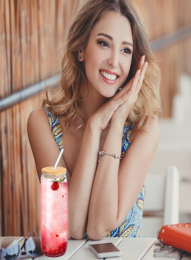 الدامكونية أكواب زجاجية من دامكونمي مع أغطية وقش، عبوة واحدة، أكواب قهوة زجاجية مع غطاء، كوب سموثي، أكواب بيرة، أكواب كوكتيل للويسكي، مشروبات غازية - كوب زجاجي سعة 20 أونصة مع قش، فرشاة واحدة - Image 4