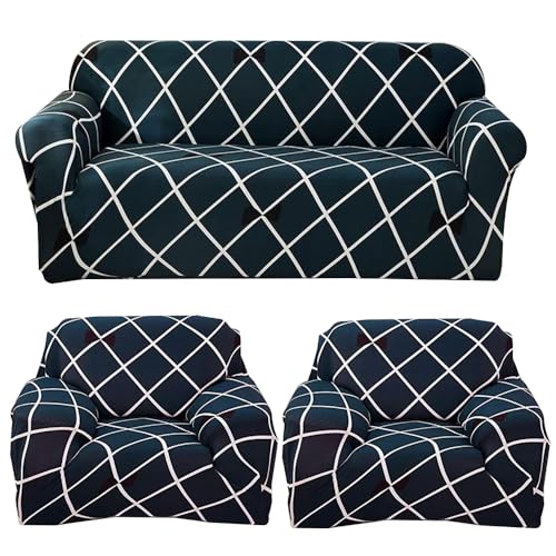Furshine Sofa Cover 3 Seater and 2 Seater Fully Covered 5 Seater Sofa Cover Non-Slip Sticky Elastic Stretchable Sofa Set Imported Slipcover Blue Diamond, Five Seater (3+1+1) - Image 1