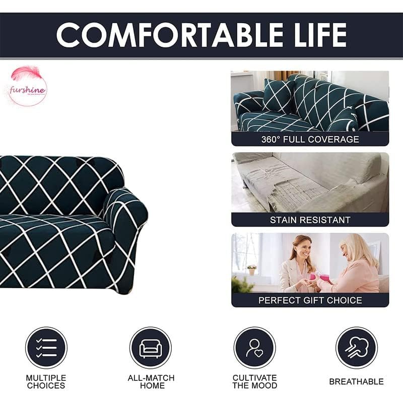Furshine Sofa Cover 3 Seater and 2 Seater Fully Covered 5 Seater Sofa Cover Non-Slip Sticky Elastic Stretchable Sofa Set Imported Slipcover Blue Diamond, Five Seater (3+1+1) - Image 4