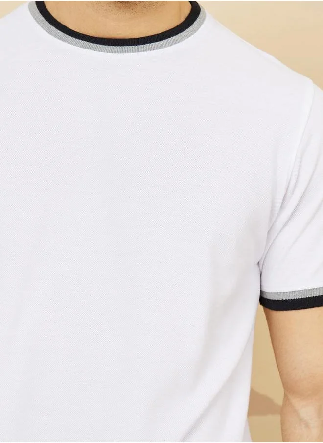 Styli Pique Knit Ringer Regular T-Shirt with Twin Tipping