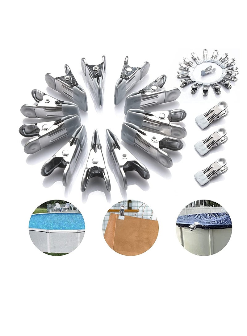 Excefore 30 PCS Swimming Pool Above Ground Winter Cover Clips Secure Your Attaches to Top Rail Wind Guard Multifunctional Metal Towel Spring Clamps - Image 1