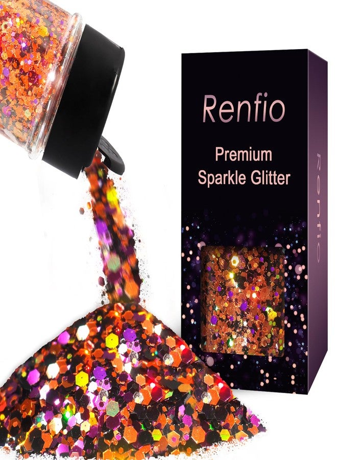 Renfio Orange Purple Black Chunky Glitter,Mixed Holographic Glitter for Helloween,1.76oz/50g Iridescent Hexagon Sequin for Snowglobe Tumbler,Resin,Craft,Nail,Face,Hair,Festival Decor,Ornament - Image 1