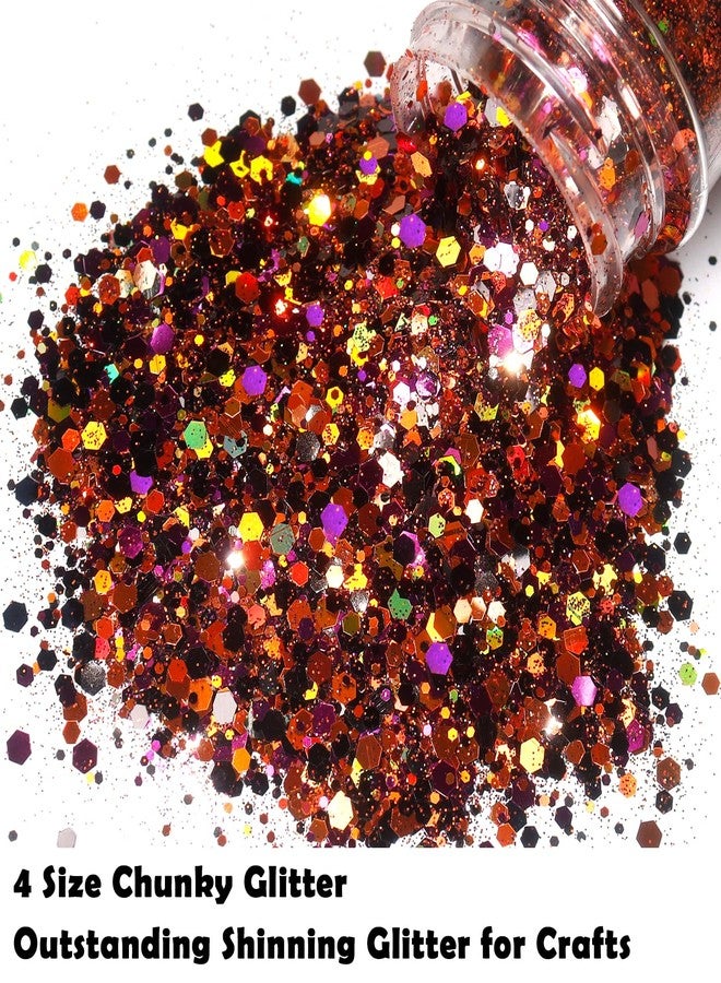 Renfio Orange Purple Black Chunky Glitter,Mixed Holographic Glitter for Helloween,1.76oz/50g Iridescent Hexagon Sequin for Snowglobe Tumbler,Resin,Craft,Nail,Face,Hair,Festival Decor,Ornament - Image 2