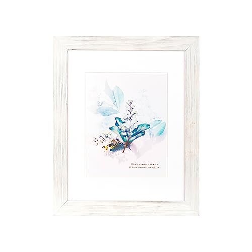 KAIWIN 100 Solid Wood White 11x14 Picture Frame 1 Pack Display Picture 8x10 with Mat HD Glass Inside Rustic Wooden Photo Frames for Wall Mounting