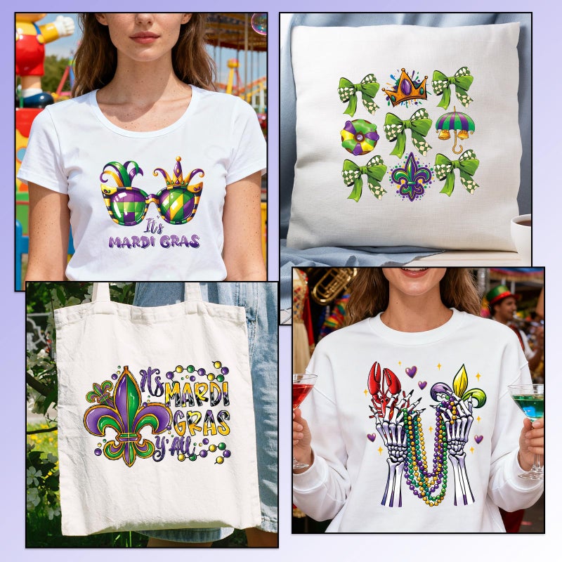 Shejdgart Mardi Gras Iron on Patches for T-Shirts - Shejdgart 20 Pcs Masquerade Mask Dtf Transfers Ready to Press, Bow Gnome Iron on Stickers Heat Transfer Vinyl Decals for DIY Fabric Clothes Decor - Image 5