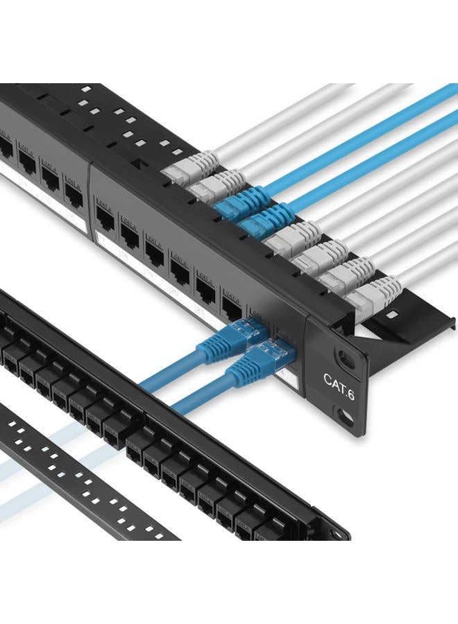 Rapink 24 Port Cat6 Patch Panel with Inline Keystone 10G Support, Pass-Thru Coupler UTP 19-Inch, Removable Back Bar, 1U Network for Cat6, Cat5e, Cat5 Cabling - Image 1