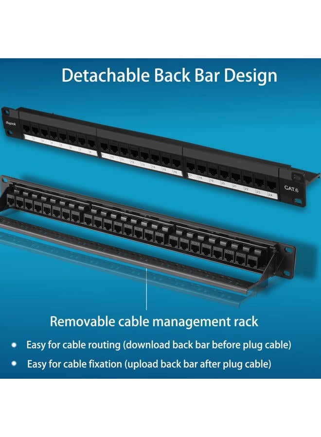 Rapink 24 Port Cat6 Patch Panel with Inline Keystone 10G Support, Pass-Thru Coupler UTP 19-Inch, Removable Back Bar, 1U Network for Cat6, Cat5e, Cat5 Cabling - Image 5
