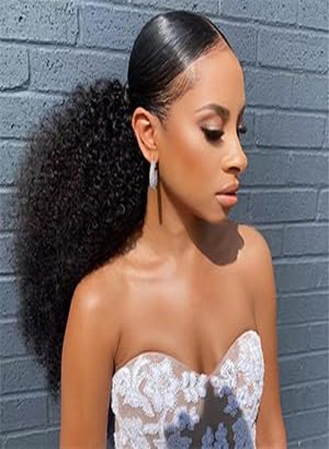 HLSK Afro Kinky Curly Drawstring Pontail Human Hair For Black Women,4C Natural Curly Drawstring Ponytail Extension,10A Brazilian Virgin Kinky Curly Human Hair Ponytail (20 Inch) - Image 1