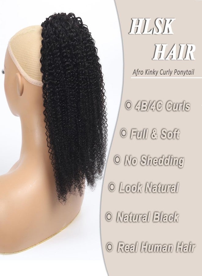 HLSK Afro Kinky Curly Drawstring Pontail Human Hair For Black Women,4C Natural Curly Drawstring Ponytail Extension,10A Brazilian Virgin Kinky Curly Human Hair Ponytail (20 Inch) - Image 2