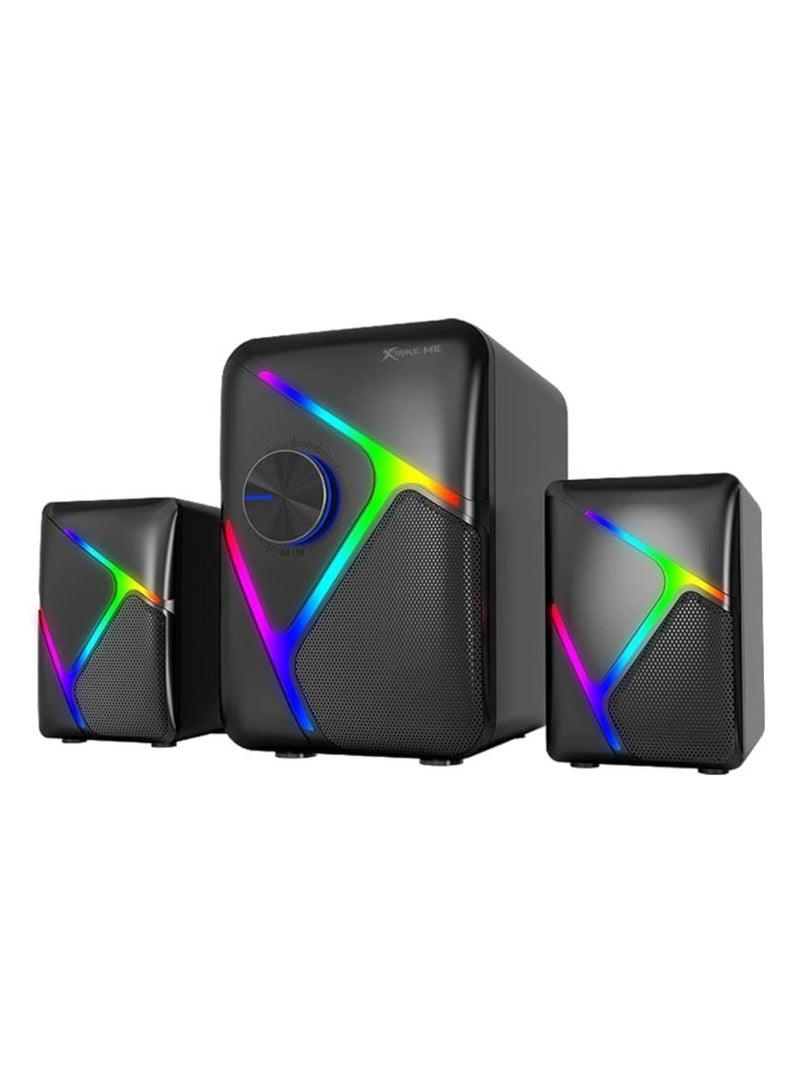 XTRIKE ME SK610 2.1 Stereo Wired Gaming Speakers with Subwoofer, RGB Lights Stereo Bass 11W - Rainbow LED Lighting - Easy accessible volume knob - Black - Image 1