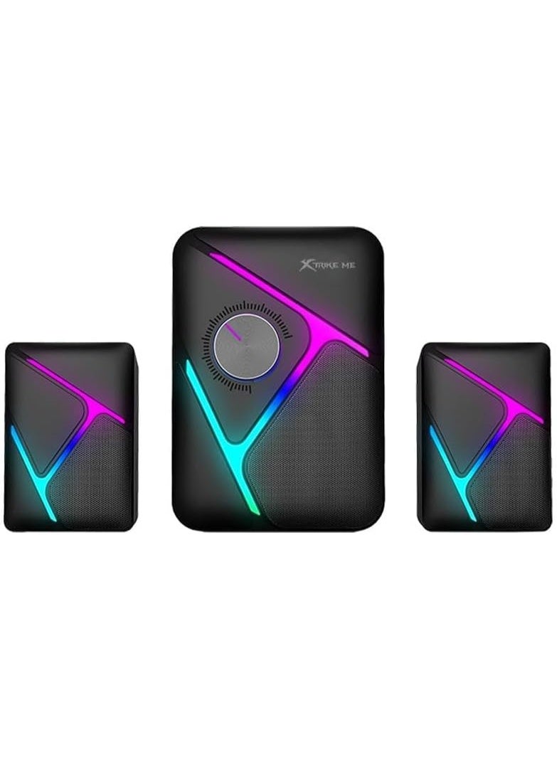 XTRIKE ME SK610 2.1 Stereo Wired Gaming Speakers with Subwoofer, RGB Lights Stereo Bass 11W - Rainbow LED Lighting - Easy accessible volume knob - Black - Image 4