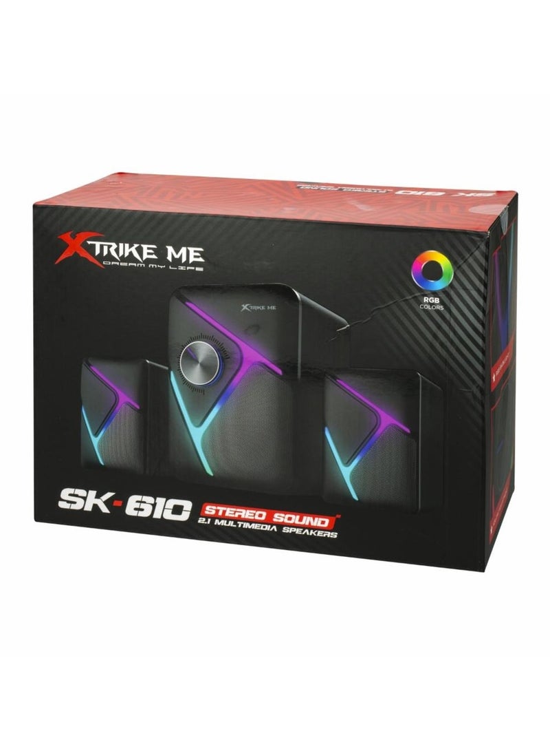 XTRIKE ME SK610 2.1 Stereo Wired Gaming Speakers with Subwoofer, RGB Lights Stereo Bass 11W - Rainbow LED Lighting - Easy accessible volume knob - Black - Image 2