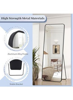 Generic Full Length Mirror Aluminum Alloy Large Standing Vanity Mirror Bedroom Dressing Room Hanging Against Wall Mirror With Stand-Black 155*45CM  - Image 5