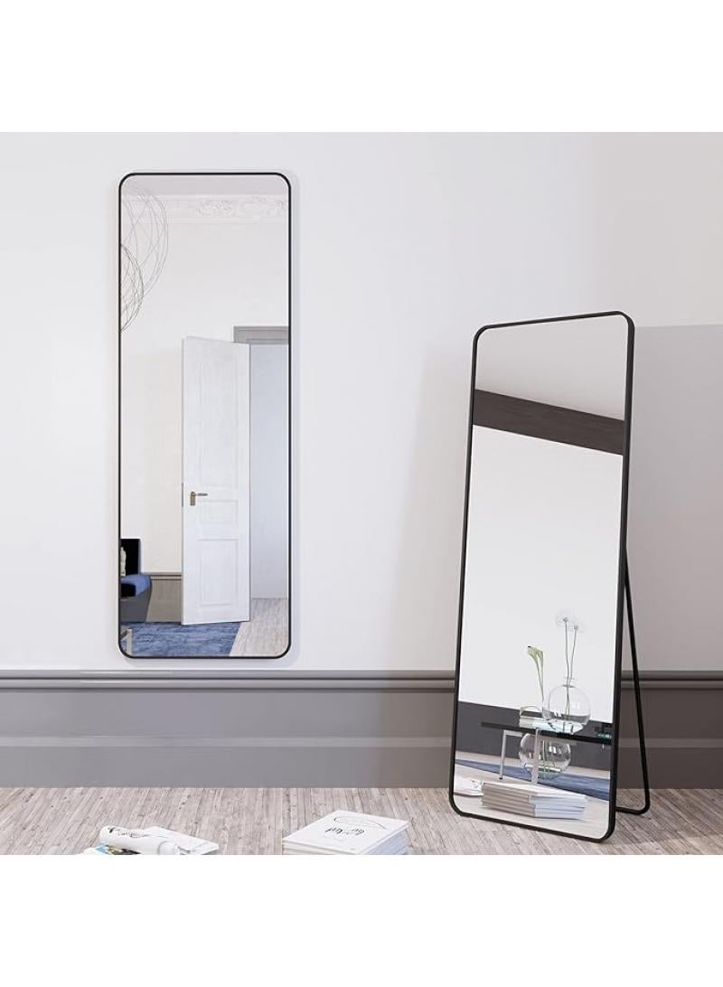 Full Length Mirror Aluminum Alloy Large Standing Vanity Mirror Bedroom Dressing Room Hanging Against Wall Mirror With Stand-Black 155*45CM  - Image 1