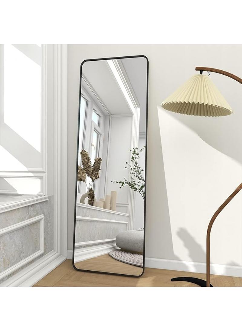 Full Length Mirror Aluminum Alloy Large Standing Vanity Mirror Bedroom Dressing Room Hanging Against Wall Mirror With Stand-Black 155*45CM  - Image 2