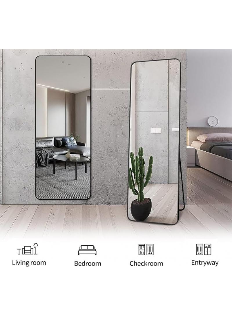 Full Length Mirror Aluminum Alloy Large Standing Vanity Mirror Bedroom Dressing Room Hanging Against Wall Mirror With Stand-Black 155*45CM  - Image 4