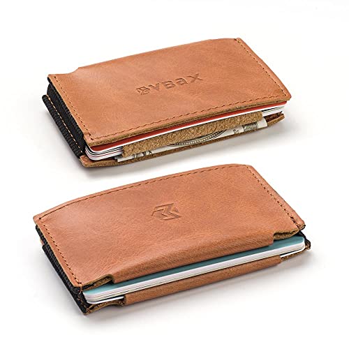 VBAX Slim Leather Wallet for Men & Women – Minimalist Front Pocket Credit Card Holder with Hidden Secret Pockets, Compact Design Fits 10 Cards & Cash – Premium Handcrafted Tan Leather Finish - Image 1