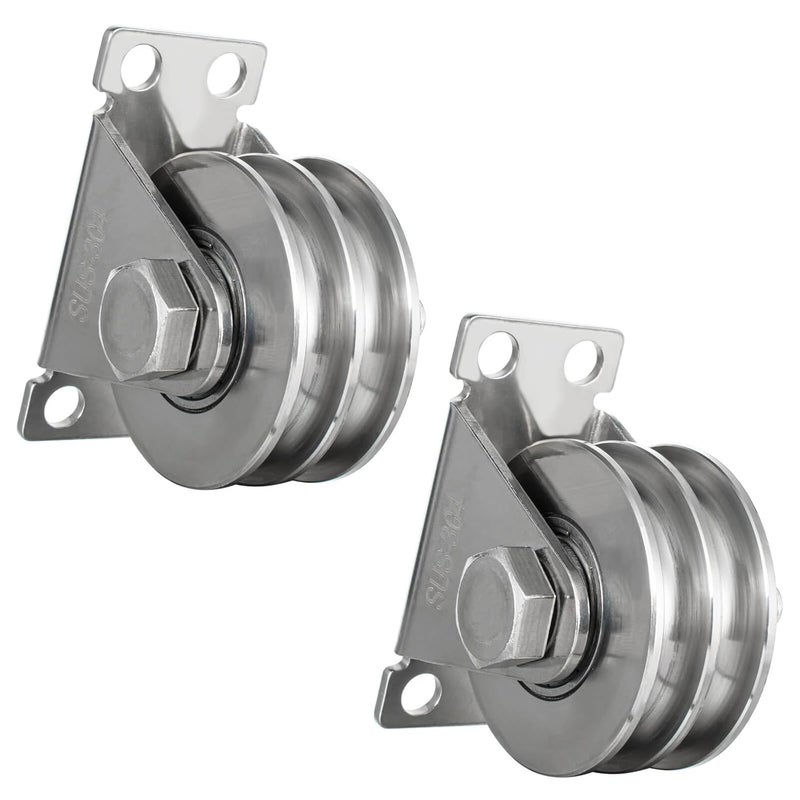 Double Groove Cable Fixed Pulley Block, Heavy Duty Stainless Steel, Bearing Inside, Good for Pulley Lifing System 2Pack - Image 1