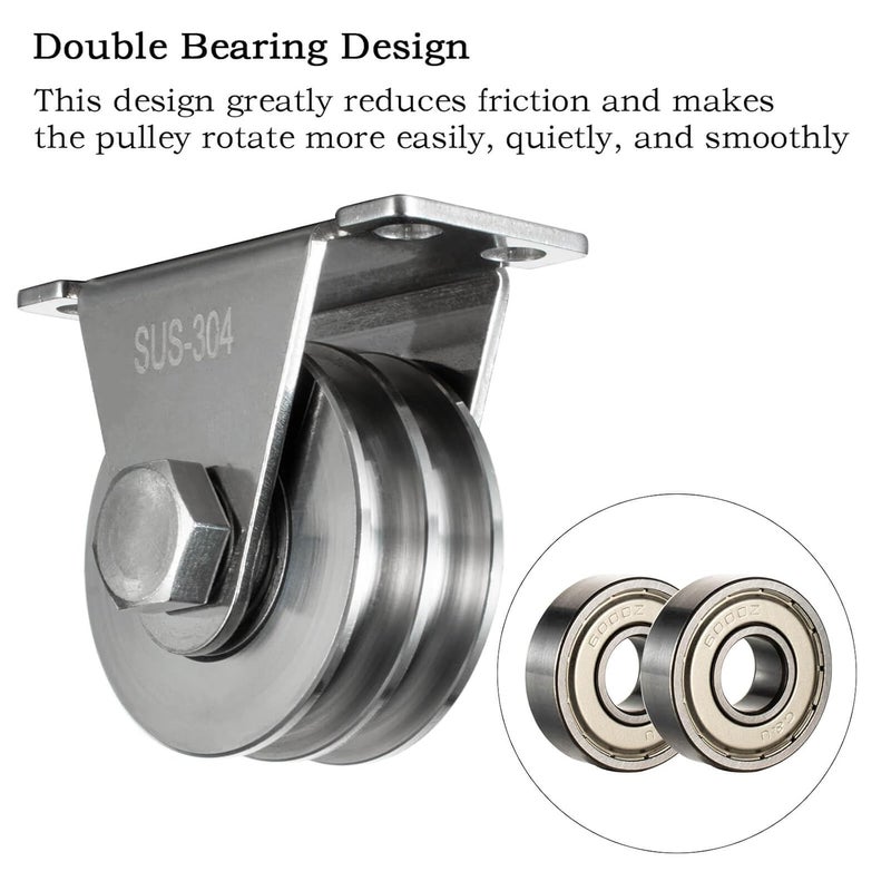 Double Groove Cable Fixed Pulley Block, Heavy Duty Stainless Steel, Bearing Inside, Good for Pulley Lifing System 2Pack - Image 3