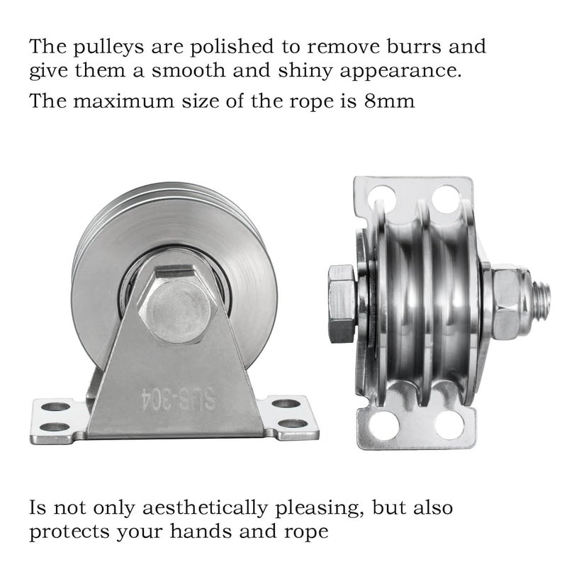 Double Groove Cable Fixed Pulley Block, Heavy Duty Stainless Steel, Bearing Inside, Good for Pulley Lifing System 2Pack - Image 5