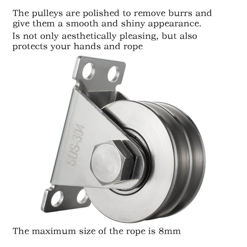 Double Groove Cable Fixed Pulley Block, Heavy Duty Stainless Steel, Bearing Inside, Good for Pulley Lifing System 2Pack - Image 4