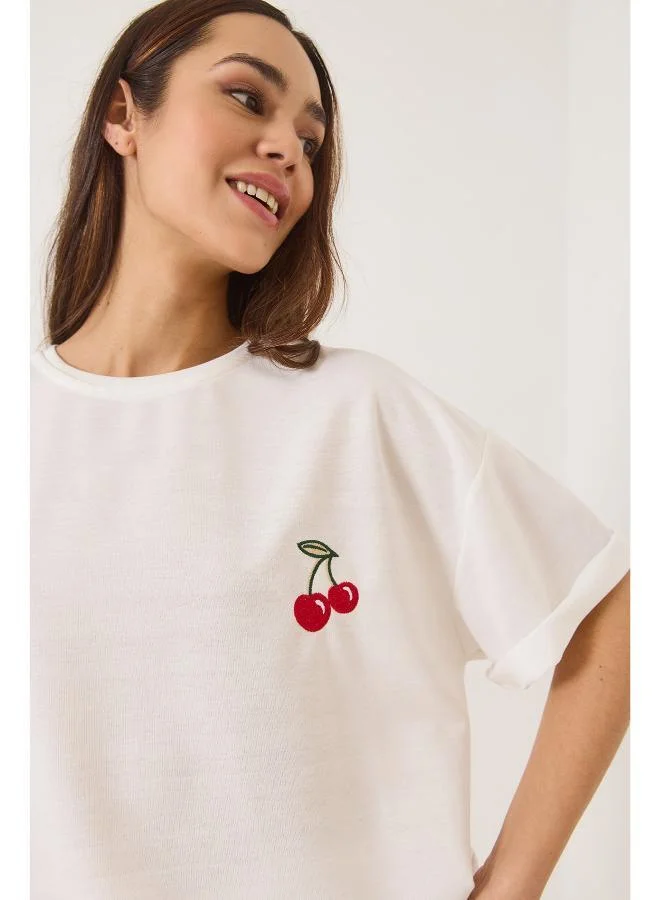Ginger Crew Neck Cherry Print T-shirt